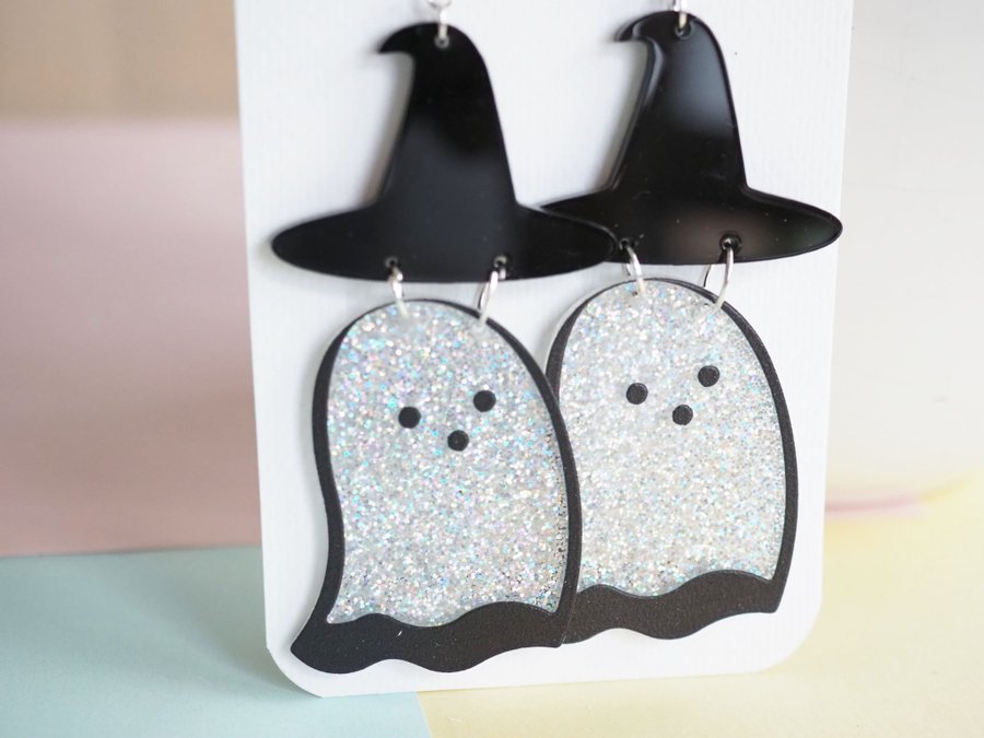 Halloween ghost earring - Little ghost with hat earrings