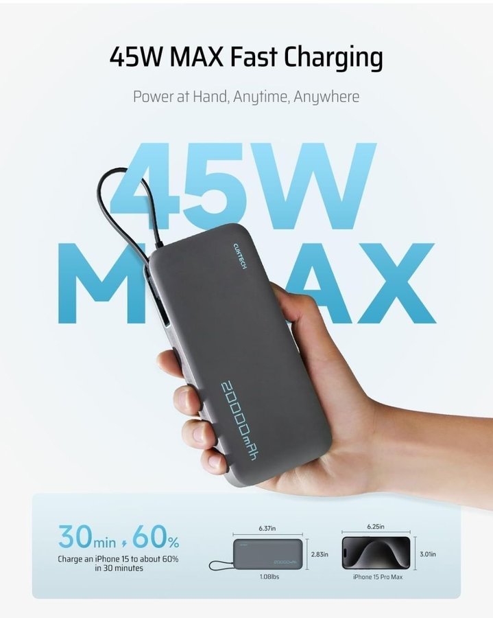 Power Bank med digital display 20000mAh