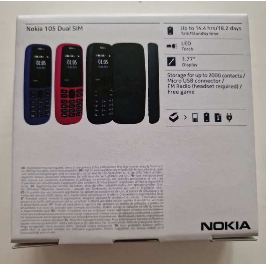 Nokia 105 Dual SIM helt ny Olåst oanvänd svart