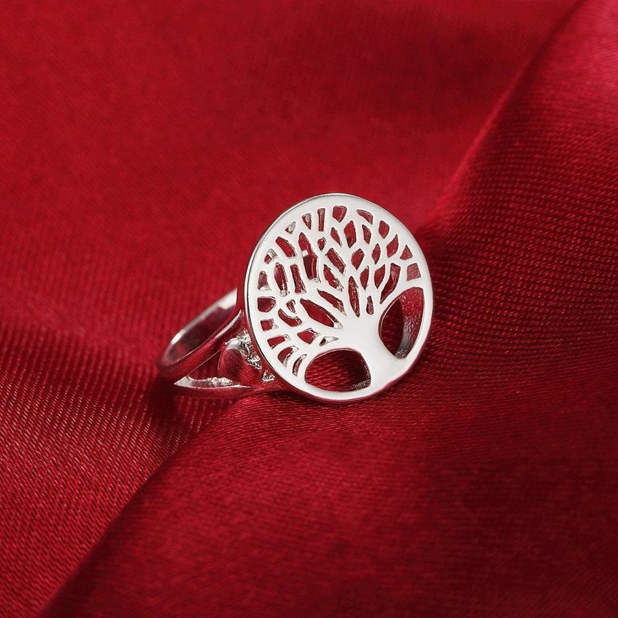 17mm Sterling silver ring livets träd familjeträd hjärta natur pläterad STÄMPLAD