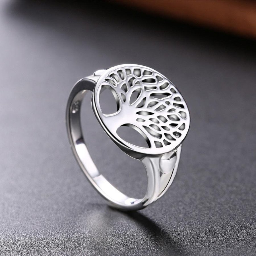 17mm Sterling silver ring livets träd familjeträd hjärta natur pläterad STÄMPLAD