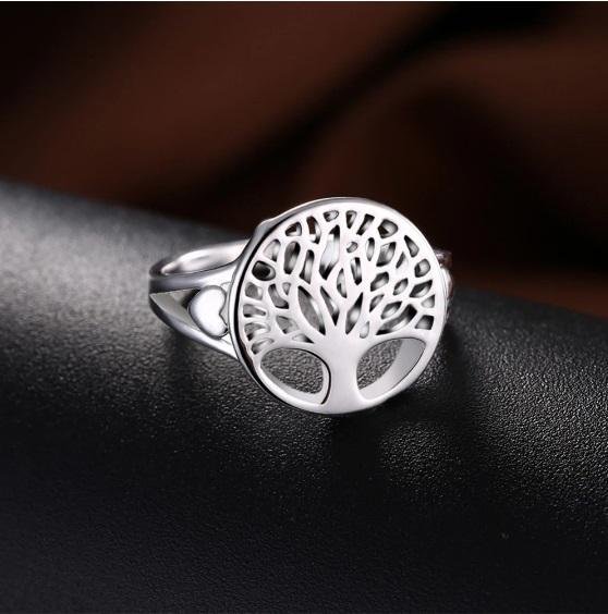 17mm Sterling silver ring livets träd familjeträd hjärta natur pläterad STÄMPLAD