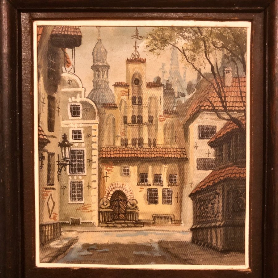 Vintage, 2 Original Konstverk, Tavlor, Tempera, Signerade Agats, Riga/Lithauen