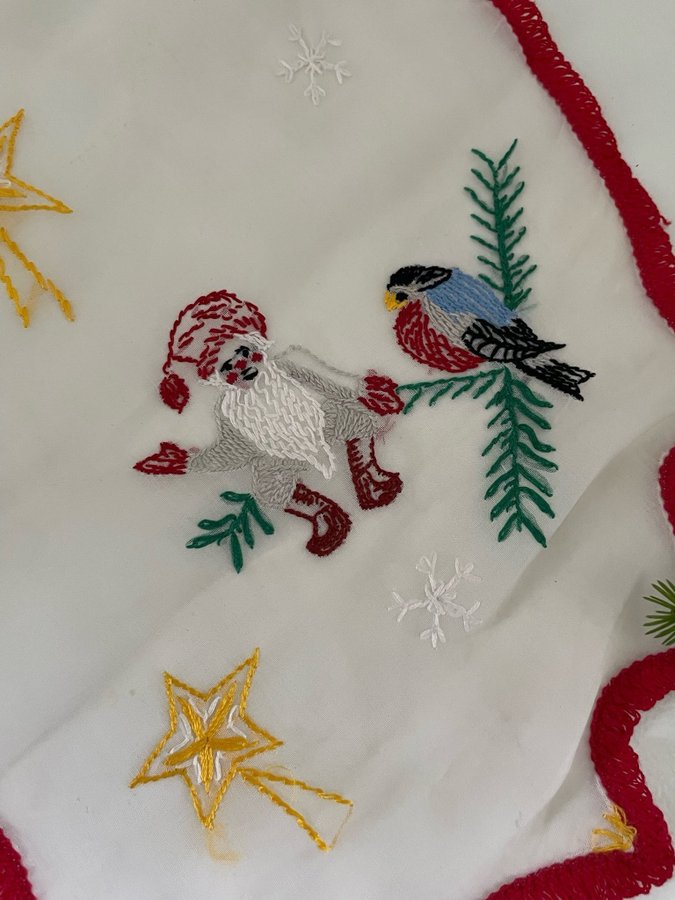 Äldre fin broderad duk/glasmoll/Julduk