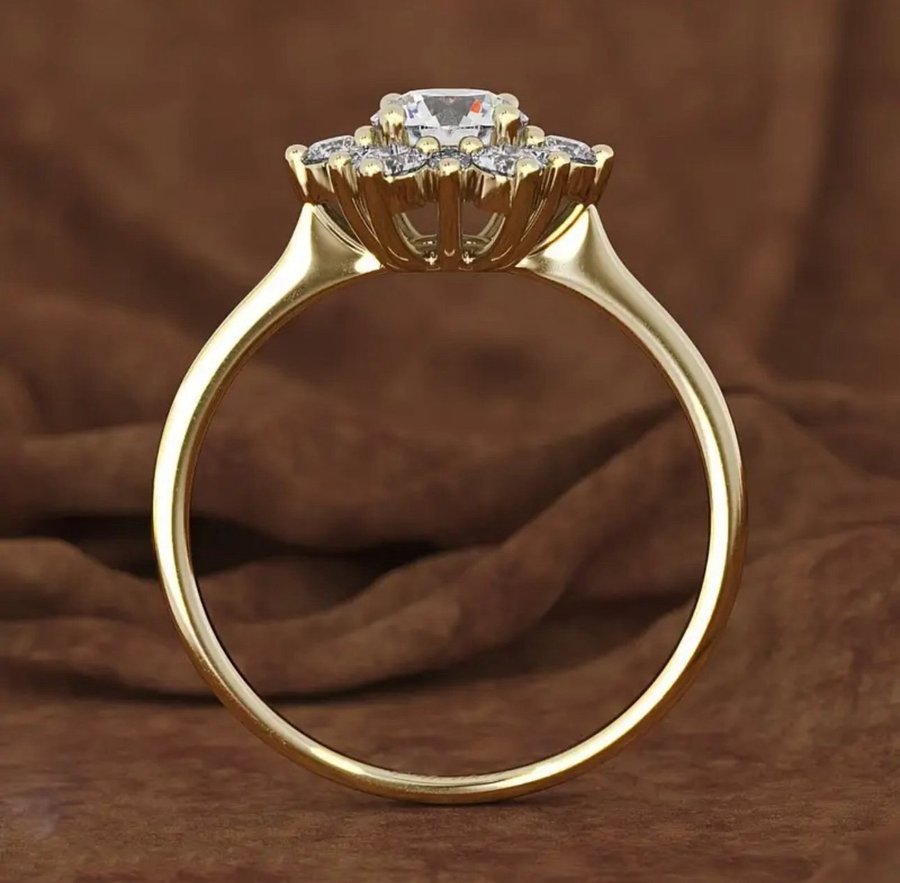 Ny ring i 14K Guld plätering Cubic Zirkon stenar ring str. 16mm