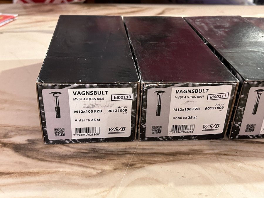 Vagnsbult (id00110-13) 4 paket VSB M12x100 Totalt 10 kg