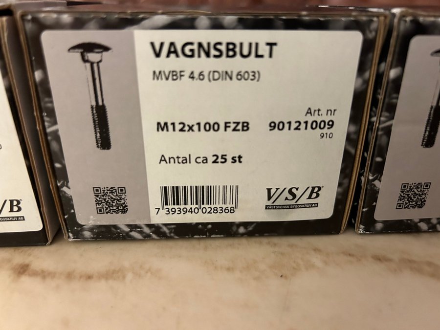 Vagnsbult (id00110-13) 4 paket VSB M12x100 Totalt 10 kg