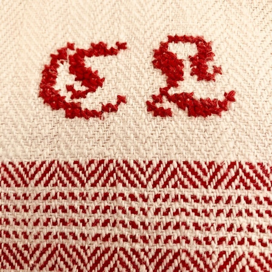 Kök handdukar åtta stycken linne med broderad monogram vintage