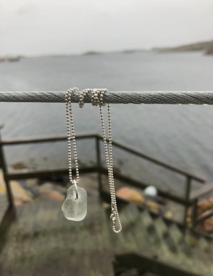 Handmade halsband halskedja kedja 925 sterling silver strandglas seaglass