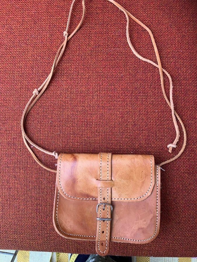 Naturskinn Retro Bohemisk Skinnväska Cognac Väska Bag Grovt LÄDER SKINN