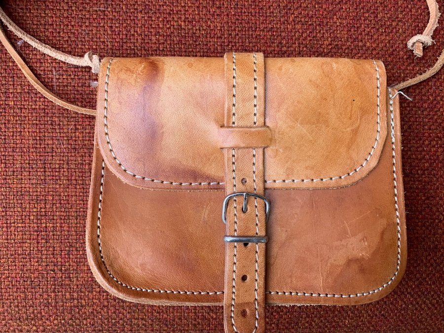 Naturskinn Retro Bohemisk Skinnväska Cognac Väska Bag Grovt LÄDER SKINN