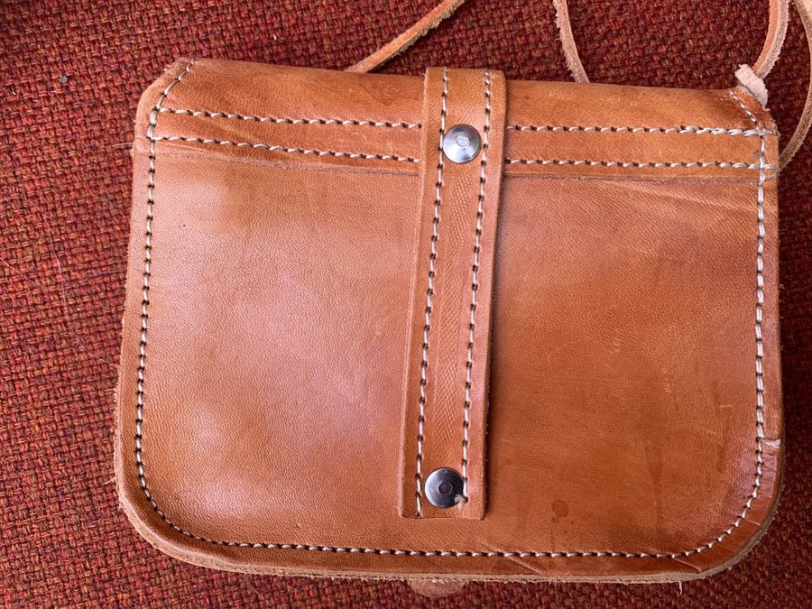 Naturskinn Retro Bohemisk Skinnväska Cognac Väska Bag Grovt LÄDER SKINN