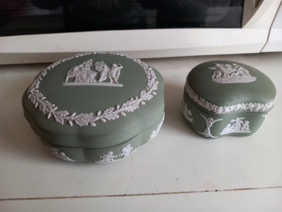 Two Wedgwood Jasperware Porcelain Trinket Pots.