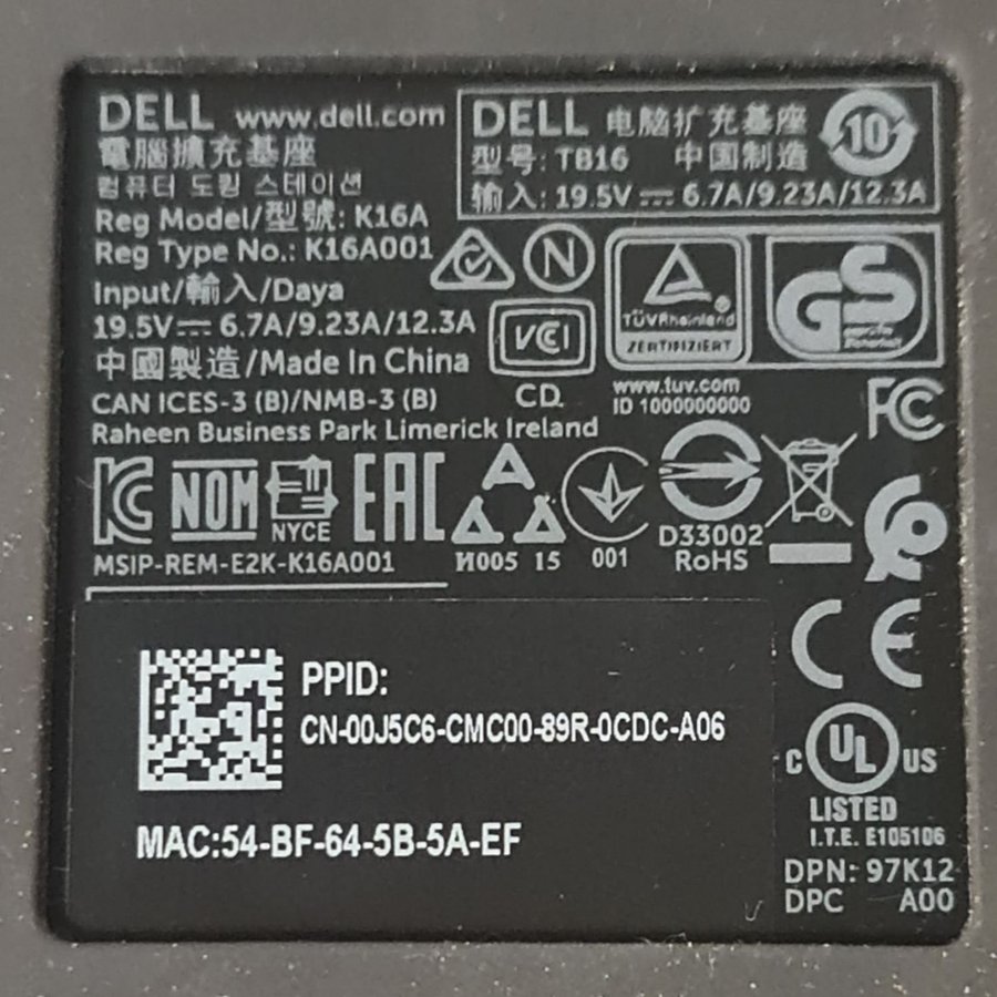 Dell K16A Thunderbolt dockstation