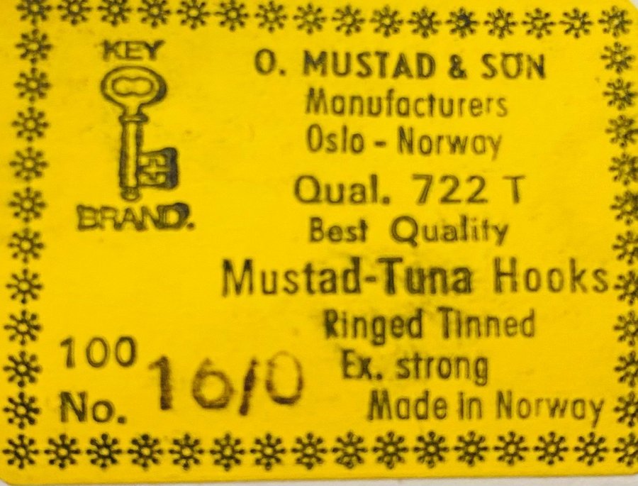 MUSTAD STORA krokar! Nr 16/0 722T  I perfekt skick! 10 st krokar !