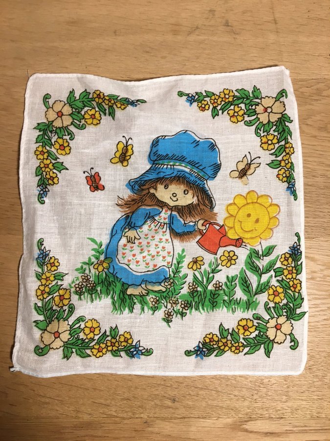 Vintage retro 60-tal 70-tal Holly Hobbie blom mönster tyg patchwork näsduk