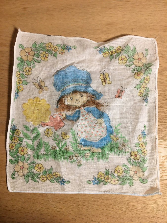 Vintage retro 60-tal 70-tal Holly Hobbie blom mönster tyg patchwork näsduk