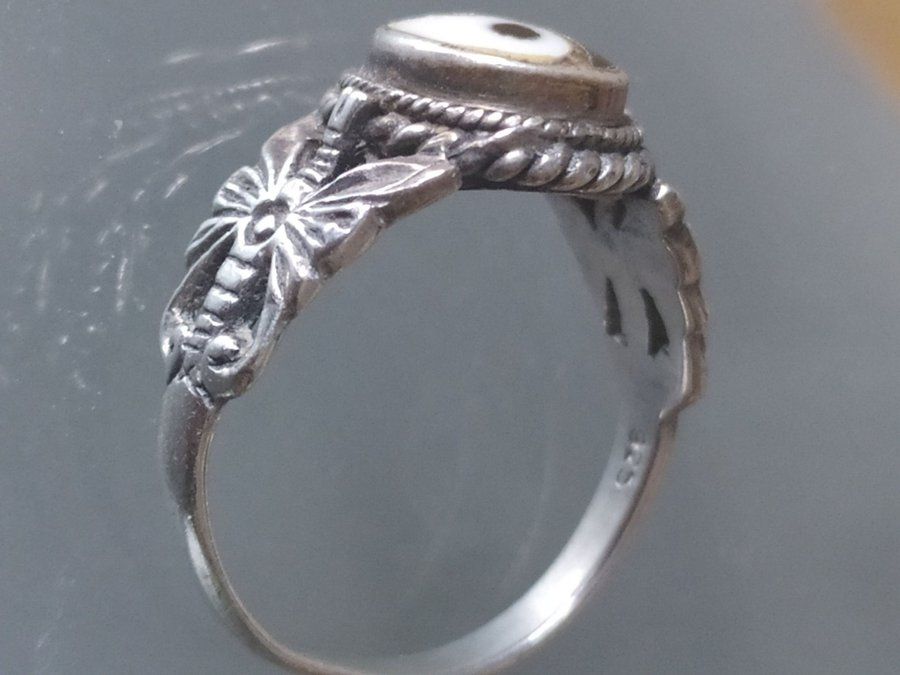 Ring silver yin/ yang emalj