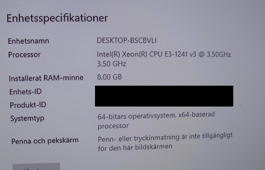 Dator Dell Intel Xeon E3-1241 v3 @ 3,5 GHz, 4 kärnor, 8 GB RAM, 1 TB HDD