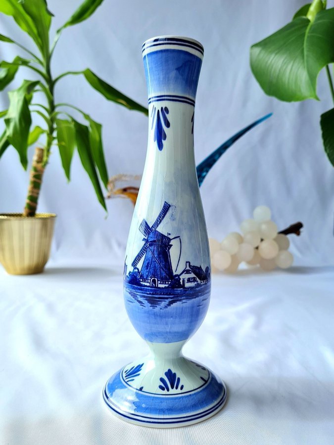 Delft Blauw Handmålad Porslin Vas. Holland Delft Blue Blå