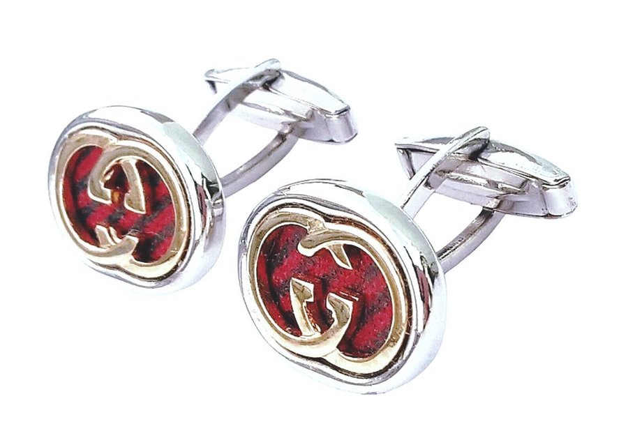 Vintage Gucci Parfums GG Logo Cufflinks Gold/Red Bordeaux 90s w Box  Pouch Rare