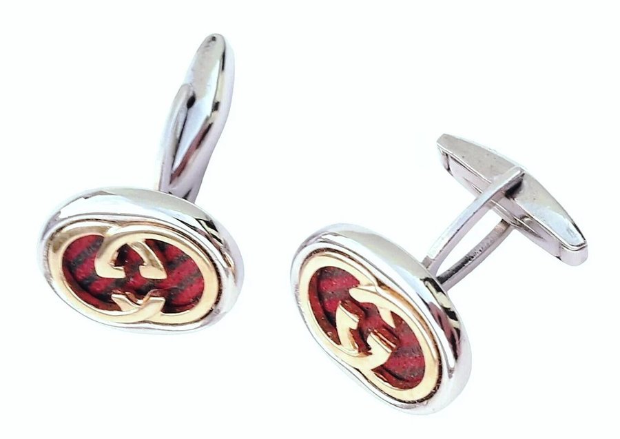 Vintage Gucci Parfums GG Logo Cufflinks Gold/Red Bordeaux 90s w Box  Pouch Rare