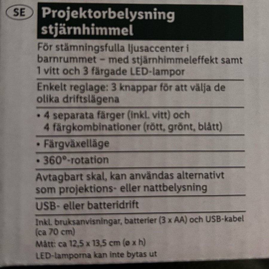 Stjärnhimmelsprojektor nattlampa