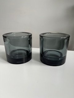 Iittala Marimekko TVÅ STORA GRÅ glaslyktor "Kivi" 8 cm ej längre i produktion