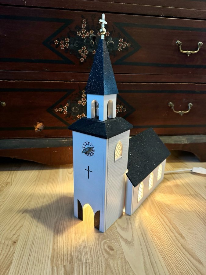 Eskilstorps Julkyrka med ljus och spelverk/vintage/retro/originallåda