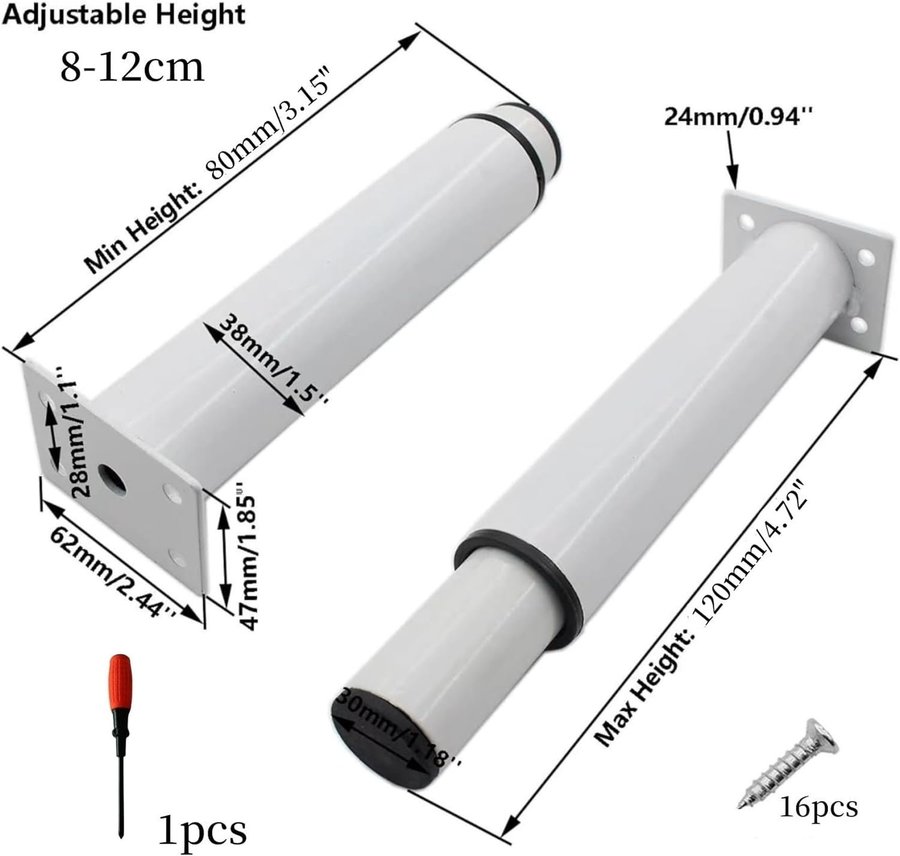 NYTT 4st justerbara möbelben | 8-12 cm | Inkl verktyg + skruvar| Ordpris 299kr