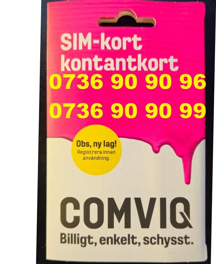 2 st nr 0736 90 90 96 och 0736 90 90 99 i nummerföljd Guldnummer Comviq