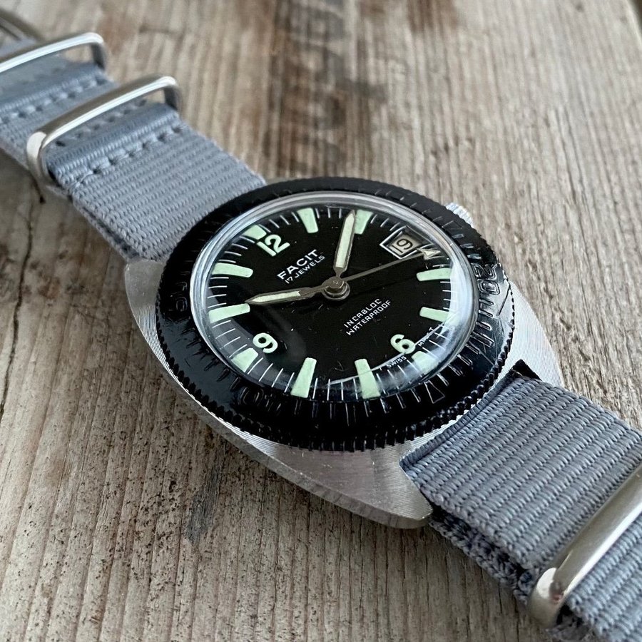 Facit Skindiver Dykare Dykarklocka Dykarur Sub Skin Diver Nato - Fungerar!