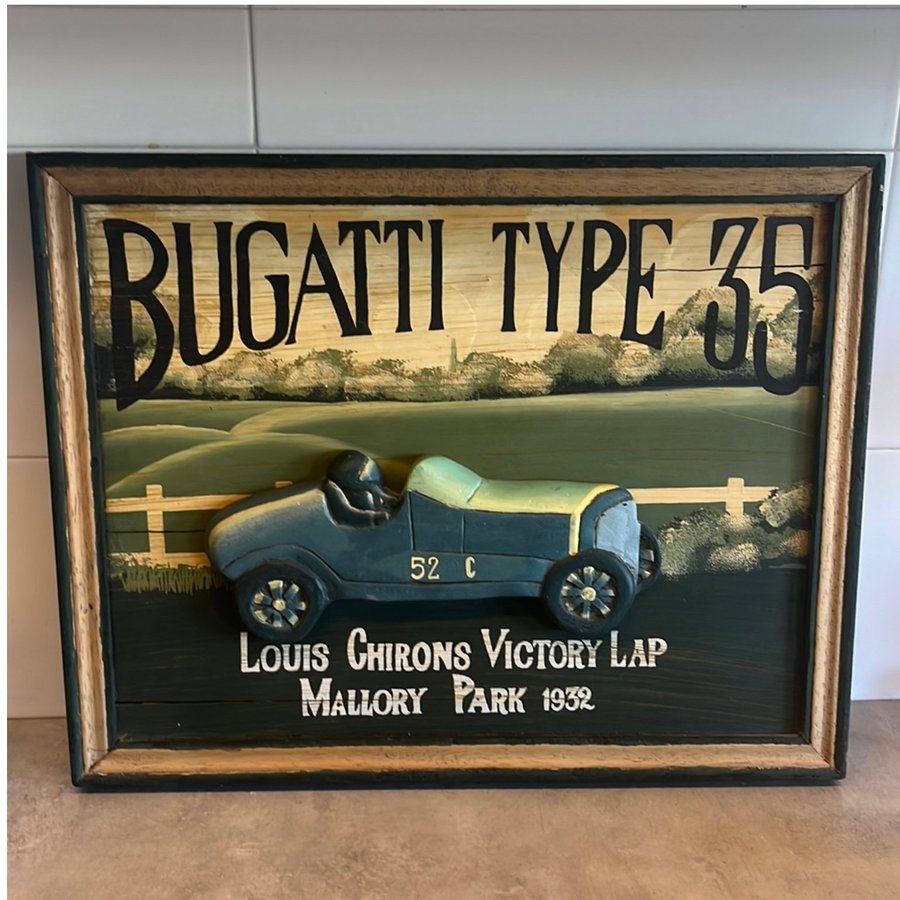 Tavla i trä Bugatti type 35 bil racecar bilar retro