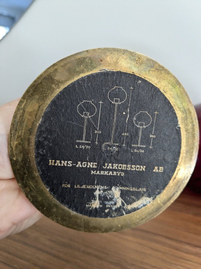 Swedish Modern - Hans Agne Jakobsson Markaryd mässing ljuslykta ljusstake glas