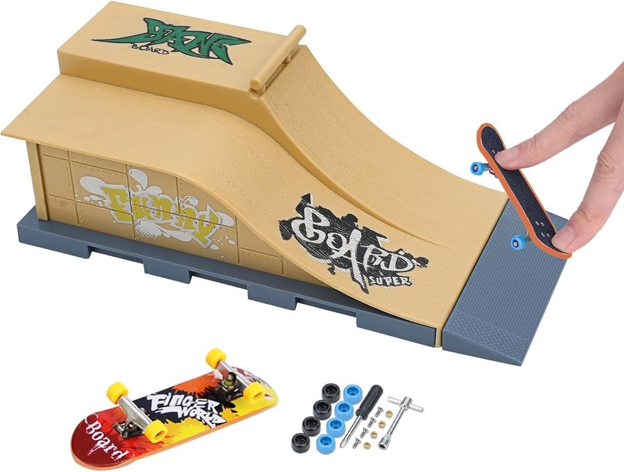 NY Miniatyr skateboardramp inkl bräda | 235 x 10 x 9 cm | Ordpris 269kr