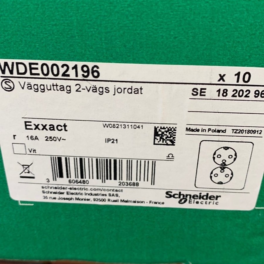 Exxact Vägguttag 2-vägs jordat 16A 250V IP21 Vit