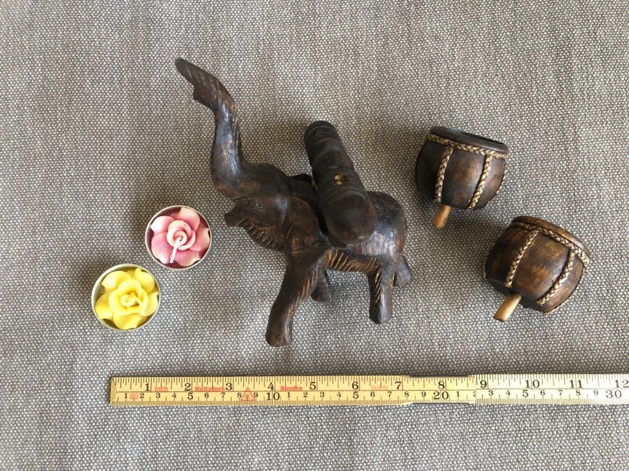 Träelefant ljusstake - Vintage hantverk