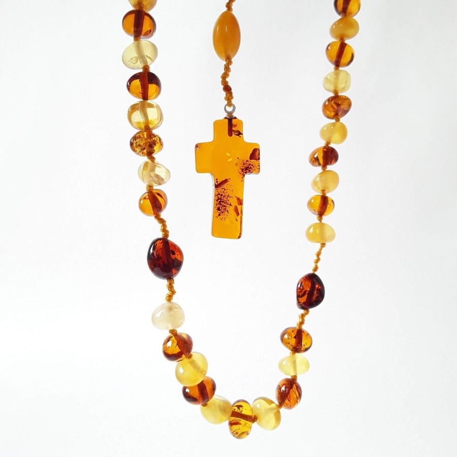 Baltic amber gemstone ROSARY, knotted Catholic Christian religious rosary prayer