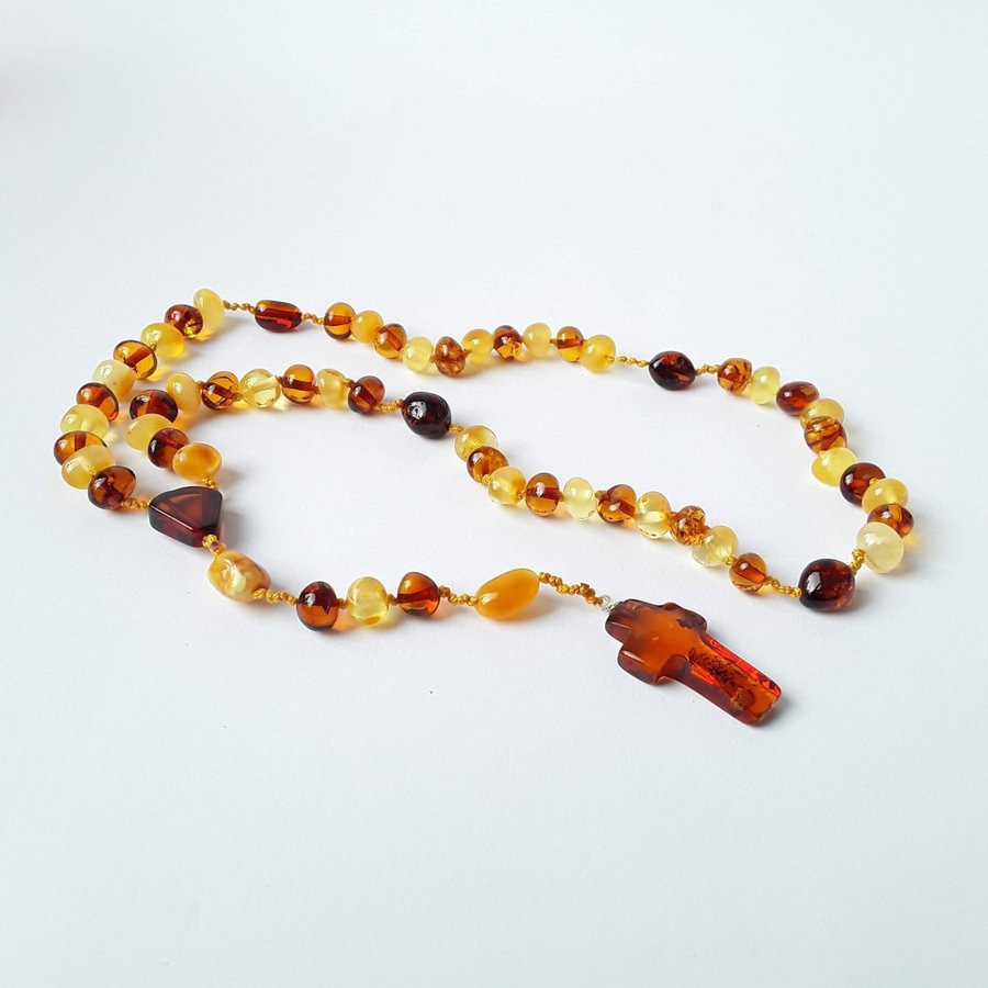 Baltic amber gemstone ROSARY, knotted Catholic Christian religious rosary prayer