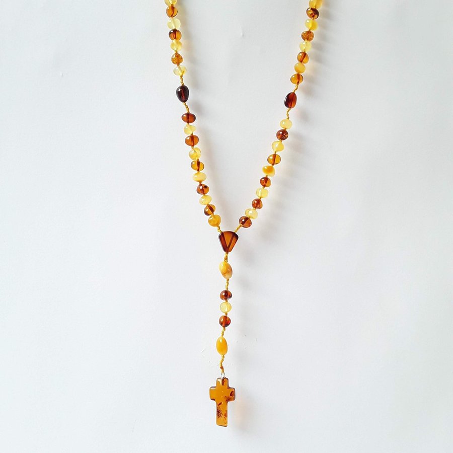 Baltic amber gemstone ROSARY, knotted Catholic Christian religious rosary prayer