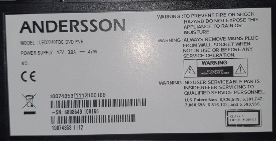 Anderson LED2240FDC DVD-PVR TV