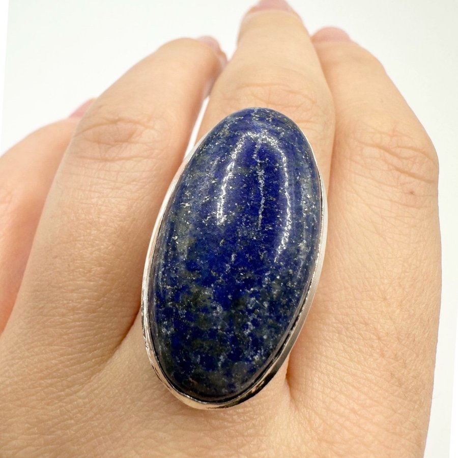 Sten ring, silverpläterad. Lapis Lazuli Sten. Ädelsten. 925.