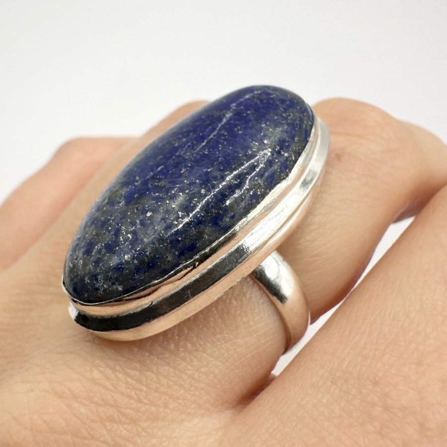 Sten ring, silverpläterad. Lapis Lazuli Sten. Ädelsten. 925.