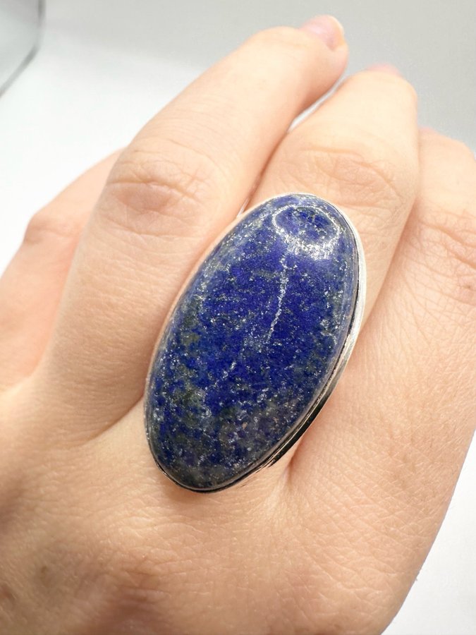 Sten ring, silverpläterad. Lapis Lazuli Sten. Ädelsten. 925.