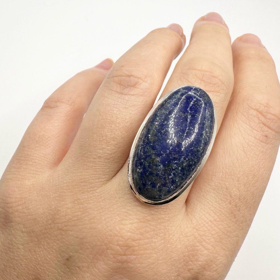 Sten ring, silverpläterad. Lapis Lazuli Sten. Ädelsten. 925.