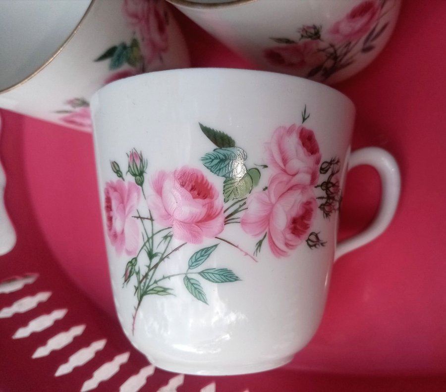 CELINDA 18 delar kaffekoppar /assietter rosa ros Rörstrand