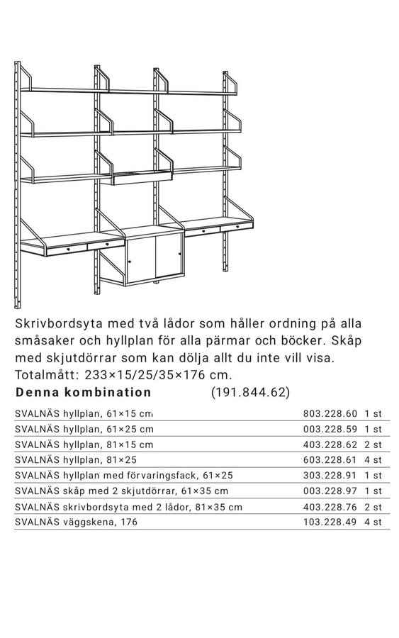 Väggmonterad hylla/förvaringssystem Svalnäs