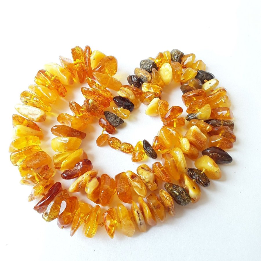 Vintage Baltic amber bead necklace, Yellow chunky gemstone amber long necklace