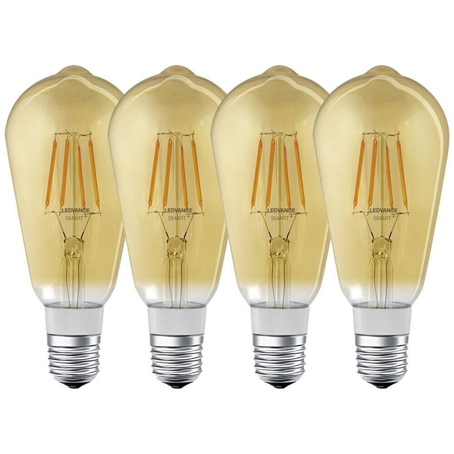 4 x LED Filament Smart+ 55W E27 Guld Dimbar App Google Bluetooth