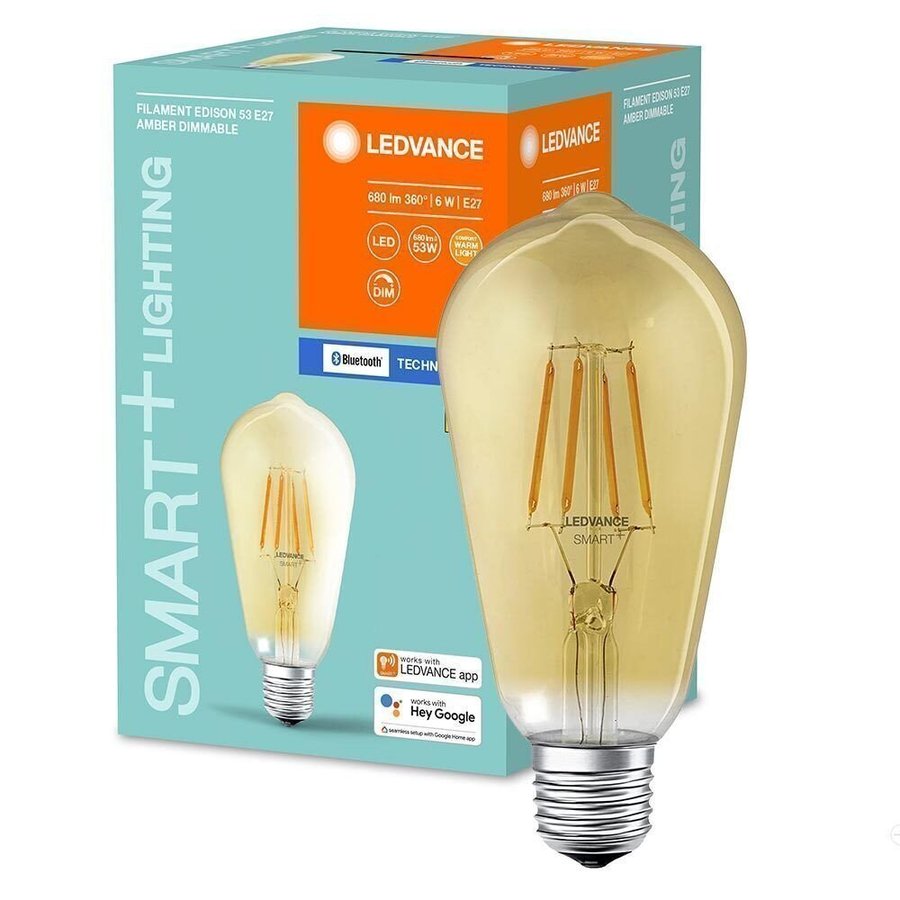 4 x LED Filament Smart+ 55W E27 Guld Dimbar App Google Bluetooth